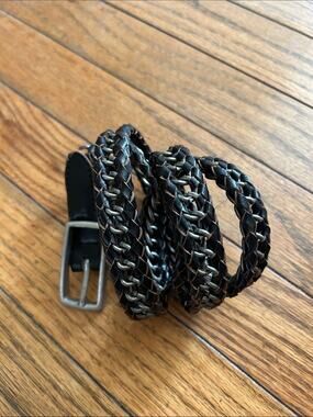Pistil Women’s Black Braided Leather and Chain Belt with Silver Buckle, Size S